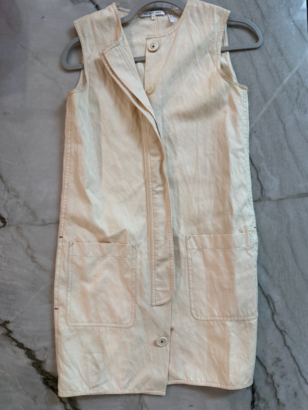 Helmut Lang Sleeveless Cream Utility Shift Dress